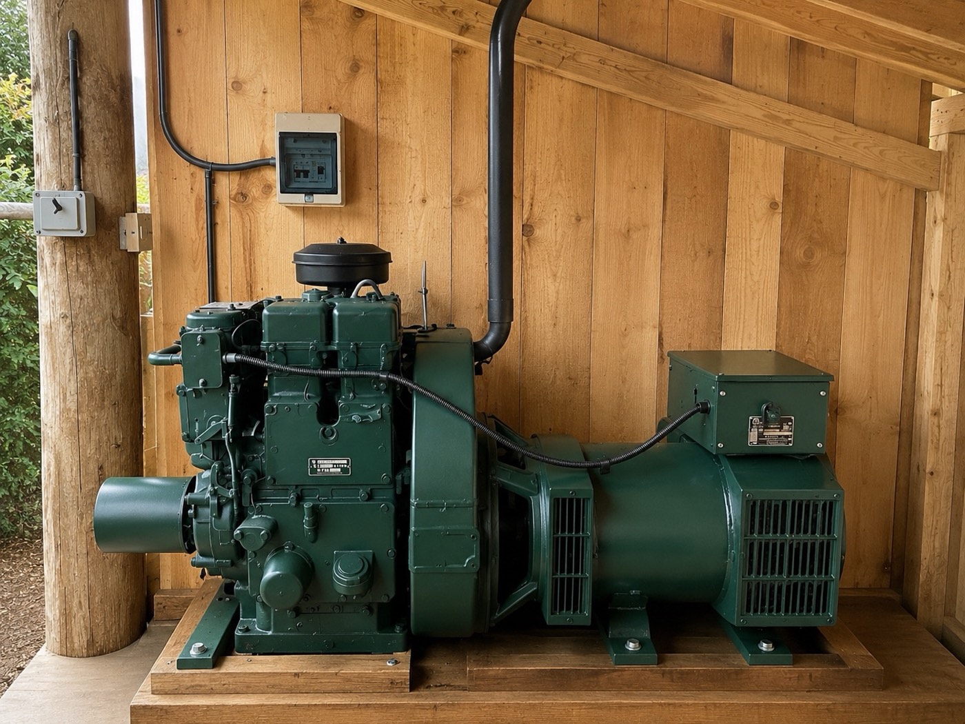 Classic Lister generator with original Startomatic auto-start, maintained under an annual servicing schedule for a remote estate
